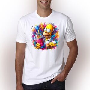 Funny Donut Lover Cartoon Dad Parody Graphic T-Shirt Color Splash Tee